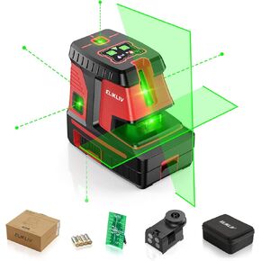 Laser Level, Elikliv Self Leveling Laser Level with 2 Plumb Dots Laser Tool, 200Ft Green Laser Level Lines Tool, Cross Line Laser for Construction and Picture Hanging, with 2 Rechargeable Batteries