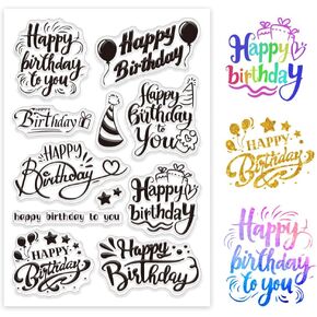 GLOBLELAND Happy Birthday Decorative Clear Stamps for Cards Making Birthday Text Clear Stamp Seals Transparent Stamps for DIY Scrapbooking Photo Album Journal Home Decoration