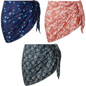 Cobahom 3 Pack Women's Short Sarongs Pareo Swimsuit Cover ups for Women Bikini Wrap Skirt for Swimwear Beach Cover Up