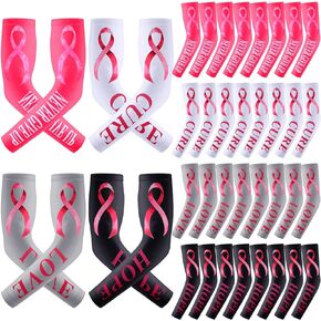 20 Pairs Breast Cancer Awareness Compression Arm Sleeves Pink Ribbon Cooling Arm Sleeves Football Arm Sleeves for Adult Youth Kid Baseball Basketball Softball Cycling Driving Running, 4 Styles