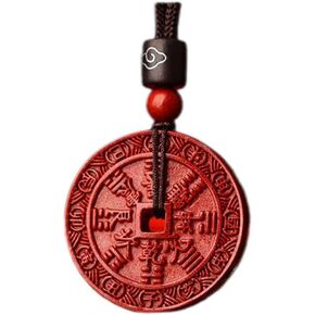 Mountain Devil Flower Coin Cinnabar Necklace for Protection, Evil Eye, and Good Luck: Classical Taoism Amulet/Mascot with Adjustable Cord and Delicate Box - Vintage Jewelry Gift for All Age