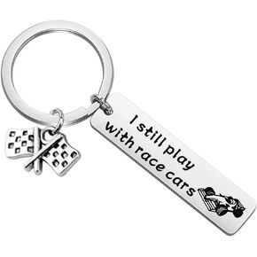 Racing Car Keychain Race Car Driver Key Ring Racing Enthusiast I Still Play With Race Cars Racing Flag Charm Jewelry