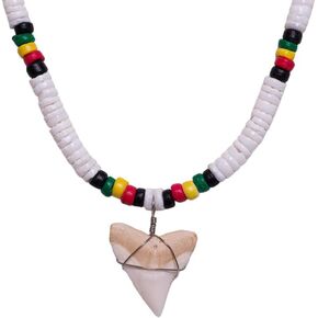 BlueRica Shark Tooth on Puka &Coconut Shell Beads Necklace (20" 4U)