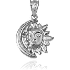 Sterling Silver Moon and Sun Face Celestial Pendant Necklace