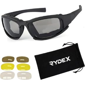Motorcycle Riding Sunglasses - 100% UV Protection Wind Resistant, Removeable Closed Cell Foam, Interchangeable Sunglasses With Goggle Straps, 3 Extra Lens Sets and Microfiber Cleaning Cloth