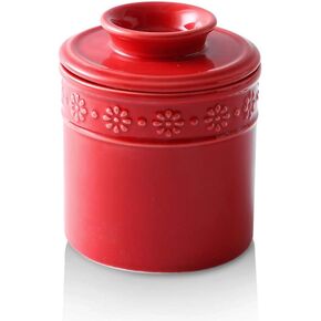 KOOV Ceramic Butter Crock, Butter Keeper for Counter, French Butter Dish Big Capacity (Red)