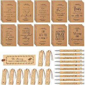 90 Pcs Christian Gifts Bulk 30 Bible Verse Notebook 30 Bible Bamboo Ballpoint Pen 30 Religious Bookmarks Christian Notepad Party Favors God Prayer Journal for Father's Day Church Women Men