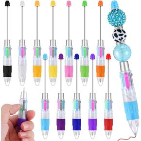 12 Pcs Multicolor Beadable Pens 4 in 1 Colored Beads Pen Retractable Ballpoint Pens for Mother's Day Gift DIY Making Kit Office School Party Favors(Multicolor)