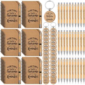 Cholemy 90 Pcs Employee Appreciation Gifts Bulk Teacher Appreciation Gifts Thank You Retractable Motivational Bamboo Pens Staff Coworker Appreciation Gifts Kraft Notebooks with Keychain(Awesome Sign)