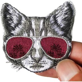 2 Pcs Cool Cat Iron On Patches for Backpacks, Hats, DIY Sew on Applique Patch, Vintage Embroidered Patches for Repair Clothes, Jackets, Jeans
