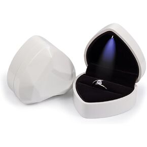 Wedding Ring Box Heart Shaped LED Light Engagement Ring Boxes Jewelry Gift Box for Proposal Wedding Valentine's Day Anniversary Christmas Mothers Thanksgiving Gift (Black)