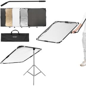 AMBITFUL KS05 Reflector Panel Sun Scrim Kit 39x39 inch / 3.2x3.2 ft 5in1 Panel Sun Scrim, Translucent Soft/Gold/Silver/Black/White Diffuser Reflector Aluminum Alloy Frame Compatible Video Photography