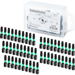 Security Bit Set,Tamper Proof Torx Bit Set,Impact Driver Bit Set,1/4" Hex-Shank S2 Steel Mini Star Bits Set,CNC Machined Tips, 1" Long 50pack (TT25) Magnetic Torque Bit Set,With Storage Box