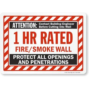 SmartSign - S-8937-EU-10x14-D1 Attention - 1 Hr Rated Fire / Smoke Wall Label by | 10" x 14" Laminated Vinyl 10" x 14" Laminated Vinyl - Fire/Smoke Wall Label