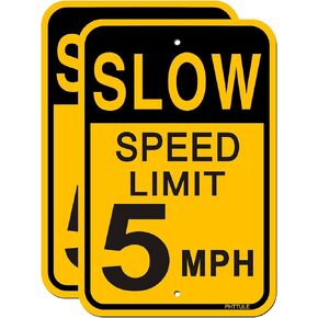 Slow Down Speed Limit 5 MPH Sign (2 Pack), Metal Speed Alert Signs for Street, 18" x 12" Reflective Rust Free Aluminum, Outdoor Use, Waterproof…