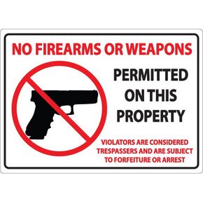 Zing Green Products 1821S Recycled Polystyrene "No Firearms or Weapons" Label, Self-Adhesive, 7" Length, 5" Width, Pack of 2