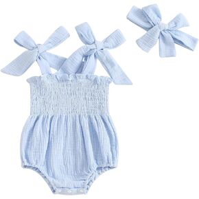 Newborn Baby Girl Summer Clothes Sleeveless Romper Cotton Linen Bodysuit One-piece Jumpsuit Headband