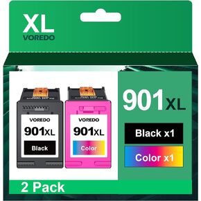901XL 901 حبر خراطيش حبر معاد تصنيعها عالية الإنتاجية بديلة لخراطيش حبر HP 901 لخراطيش حبر HP 901 XL تعمل مع Officejet 4500 J4524 J4540 J4550 J4580 J4624 J4680 (أسود، ملون، عبوتان) in Kuwait