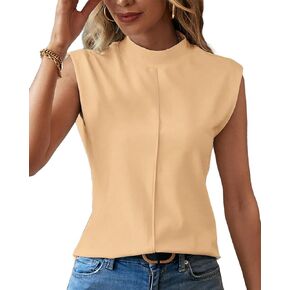 Womens Sleeveless Loose Fit Mock Neck Summer Tank Top High Neck Soild Blouse Shirt Dressy Casual