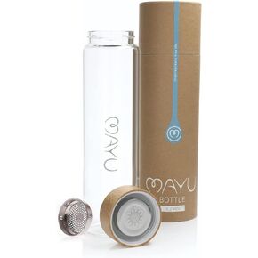 mayu Portable Container Water Bottle With Bamboo Lid - Eco Friendly & BPA Free Borosilicate Glass Infuser Bottle - Leak Free Design - For Storage, Everyday Use And Non-Toxic Hydration - 51oz 1.5L