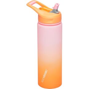 EcoVessel WAVE Tritan Plastic Sports Water Bottle with Flip Top Straw, Leak Proof Lid, and Carry Handle Reusable Water Bottle Gym Water Bottle 24 oz (Forest Horizon)