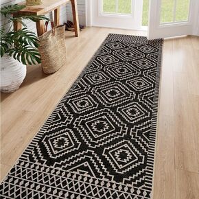 Lahome Moroccan Easy Jute Runner Rug, 2x8 Washable Hallway Kitchen Runner Black Outdoor Runner Rug with Rubber Backing, Farmhouse Indoor Outdoor Carpet Runners for Hallway 8ft Entryway Porch