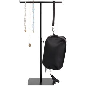 Lnrueg Purse Display Stand with Adjustable Height Countertop T-Bar Jewelry Stand Display Long Necklace Holder T Shaped Handbag Rack Bracelet Organizer Stand, Black