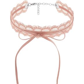 Pink Mesh Bow Kawaii Coquette Choker Necklace Jewelry for Women, Romantic Gifts for Women Trendy Stuff for Teen Girls In Their Her 20s, Pastel Bow Cutecore Necklaces Aesthetic Accessories