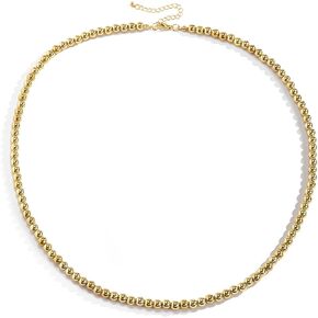 FUNOJOY Gold Beaded Necklace for Women Dainty Choker Necklace,18K Gold Plated Bead Chain Chunky Choker Necklace for Women Fashion Jewelry for Gift