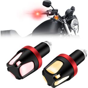Motorcycle Turn Signal Light, Motorcycle Handlebar End Light, LED Indicator Light Brake Blinker Yellow Red, diameter of 16mm to 18mm 1 Pair (Red Yellow)
