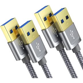 JSAUX USB to USB Cable, USB 3.0 A to A Male Cable 2 Pack(3.3ft+6.6ft) USB Male to Male Cable Double End USB Cord Compatible for Hard Drive Enclosures, DVD Player, Laptop Cooler and More (Red)