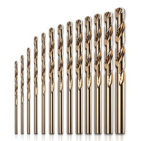 13pcs Cobalt Drill Bit Set,M35 HSS Metal Drill Bit Jobber Length Twist Drill Bits for Hard Metal, Stainless Steel,Cast Iron and Wood Plastic