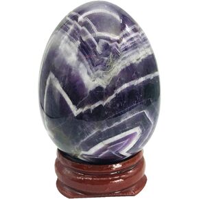 Stone Egg Figurine, Polished Healing Crystal Easter Eggs Sphere Sculpture with Wood Stand, Green Howlite Turquoise, 1.8"