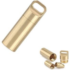Brass Seals Bottles Keychain,Portable Waterproof Pill Case Key Chain, Mini Canister Medicine Capsule Bottle Pill Container for Outdoor Camping & Travelling EDC Tool, Small