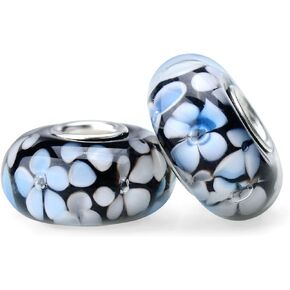 RUBYCA Glass Murano Charm Beads Silver Color Core fit European Bracelet for Jewelry Making