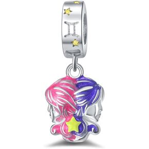 925 Sterling Silver Charms for Bracelets and Necklaces The Zodiac Gemini Lucky Dangle Pendants Rhinestone Pandora Beads Charms Jewelry Gift for Women Girls