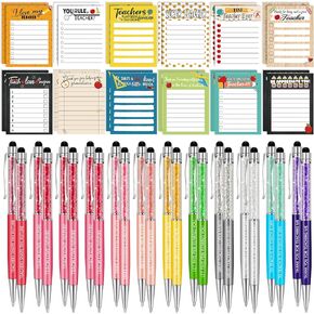 Yingzhao 48 Pcs Appreciation Gifts Include 24 Notepad 24 Bling Pens 3 x 4 Inch Stick Notes Self Stick Note Pads Inspirational Ballpoint Pens with Stylus for School Employee Nurse (Grateful)