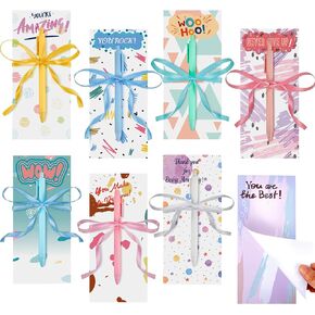Modern Appreciation Sticky Note with Pen and Ribbons 7.87 x 3.54 Inch Inspirational Sticky Notes Motivational Positive Cute Encouragement to Do List Notepad for List Study Planner (8 Sets)