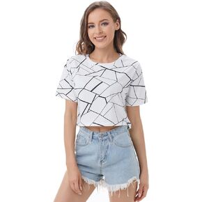 Womens Summer Sexy Crop Tops Oversized Floral Print Graphic Geometric Cropped T Shirts