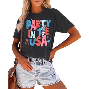 FLOYU Women Party in The USA Shirt Retro 4th of July T Shirt USA Flag Tops Casual America Patriotic Short Sleeve Shirts
