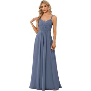 Ever-Pretty Women's Chiffon Bridesmaid Dress V-Neck Backless Ruched A-Line Maxi Formal Dresses 01692