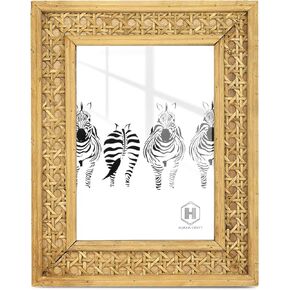 Rattan 4x6 picture Frame, Wicker Boho Rustic Photo Frame, Vintage Cany Stand Table Top Desk (4x6 inch)