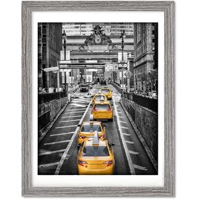 12x16 Rustic Frames Solid Wood Display Pictures 11x14 with Mat or 12x16 Photo Without Mat, Distressed Wooden Picture Frame Wall Art for Living Room Wall Mounting, Gray