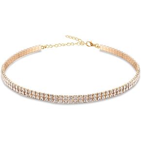 Rhinestone Choker Necklaces Gold Diamond Crystal Choker Sparly Necklaces for Women Girls
