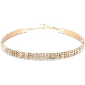Rhinestone Choker Necklaces Gold Diamond Crystal Choker Sparly Necklaces for Women Girls in Kuwait