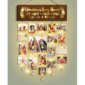 Grandma's Brag Board Mothers Day Gifts for Grandma Picture Frame, Birthday Grandma Gifts from Grandchildren Granddaughter, Grandkids Hanging Photo Display Holder Glowing Nana Grandmother Gigi Gifts