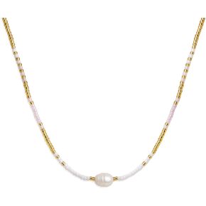 Boho Pearl Beaded Choker Necklaces for Women Teen Girls, Dainty Handmade Colorful Seed Beads Adjustable Long Necklace Summer Beach Surfer Bohemian Jewelry Gift