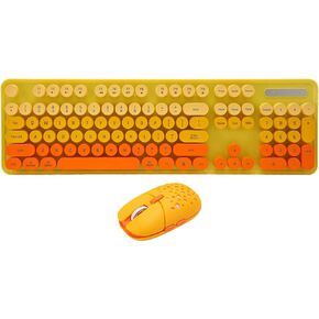 Wireless Keyboard and Mouse Combo, Colorful Retro Typewriter Keyboard with Round Keycaps, 2.4G Full Size Keyboard and Cute Mice for Computer, Laptop, PC (Mixed Color Yellow)