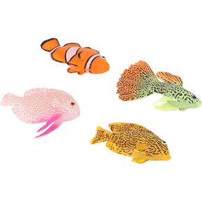4Pcs Artificial Silicone Tropical Fish, Aquarium Artificial Fishes Glowing Effect Moving Fish Silicone Floating Fishes for Fish Decoration
