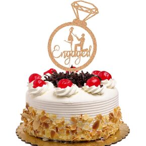 Engaged Cake Topper Proposal Party Decor Diamond Ring Bride and Groom Engagement Party Decorations Gold Glitter